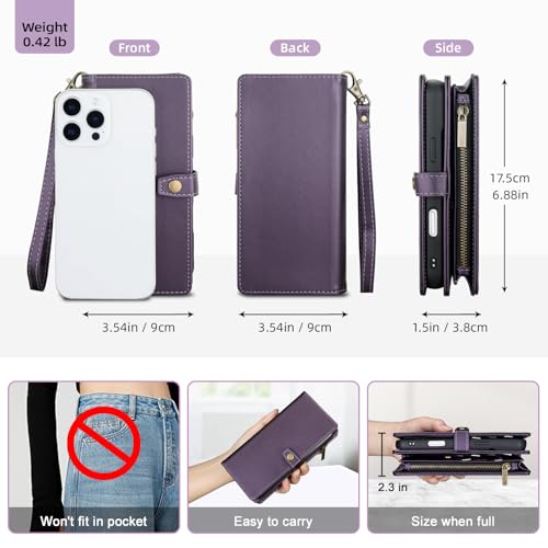 TwoHead Wallet Case for iPhone 16 Pro Max,with 11 Card Holders,Deep Purple by TwoHead - Used condition - Image 6