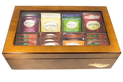 The Bamboo Leaf Wooden Tea Storage Chest Box with 8 Compartments and Glass Window (Walnut) - Thumbnail 2