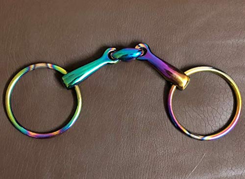 Rainbow Mutli Color Horse Bit Loose Ring Lozenge Fat Link Stainless Steel Snaffle Equestrian Tack Shows (5.5 Inch)