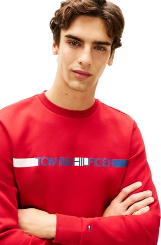 Tommy Hilfiger Herren Sweatshirt Brand Love Stripe mit Rundhalsausschnitt, Rot (Medium Red), S – Ansicht 3