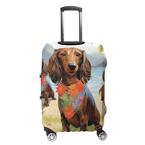 Dachshund Tropical Painting Art Luggage Cover, Washable Elastic Suitcase Cover Protector Fit 18-32 Inch Luggage4