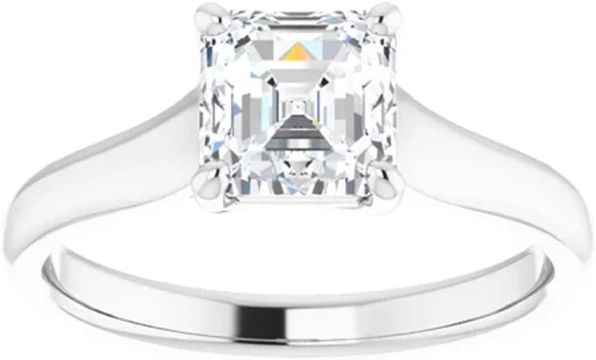 10K Solid White Gold Handmade Engagement Ring 1.0 CT Asscher Cut Moissanite Diamond Solitaire Wedding/Bridal Rings for Women/Her Proposes Rings