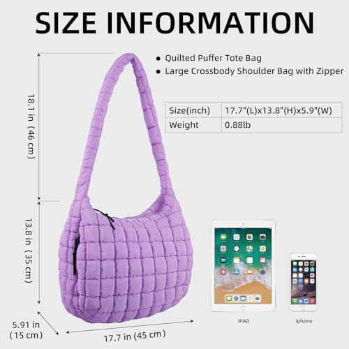 Image of Puffer Quilted Shoulder Bag Large Puffer Tote Bag for Women,Hobo Quilted Tote Bag Crossbody Shoulder Handbags Puff Purse