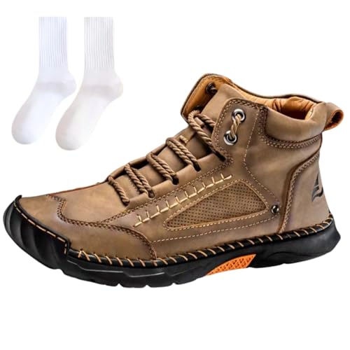Sawbehind Men's Comfortable Handmade Leather Boots, Outdoor Sawbehind Leather Boots Wide, Waterproof, Arch Support