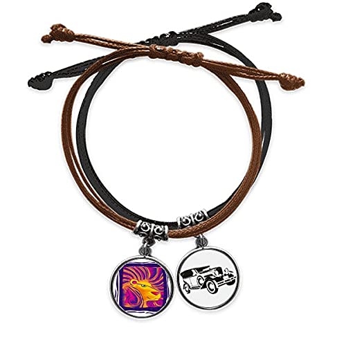 Bracelet corde main Constellation Leo gravure cuir chaîne homme femme