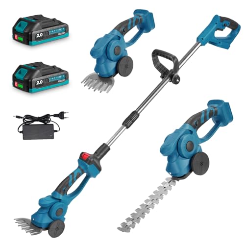 Yofidra Akku Heckenschere mit Teleskopstiel 100cm - 2-in-1 Grasschere und Strauchschere...