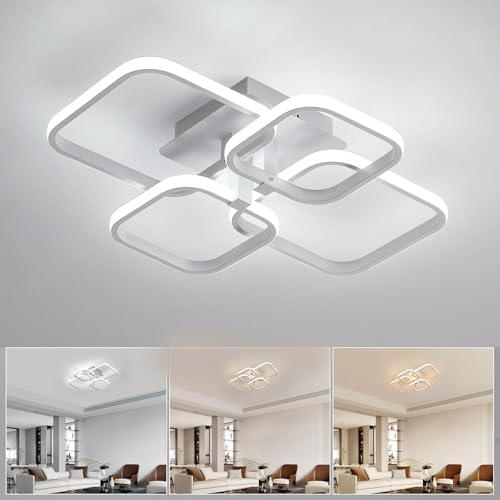 Image of Desidiya 36w Dimmable Modern Chandelier Lights for Ceiling, 3-Colour Round Led Ceiling Lights for Living Room with Remote Control, Flush Mount Fancy Lighting Fixture with 4 White Square (3000-6000k)