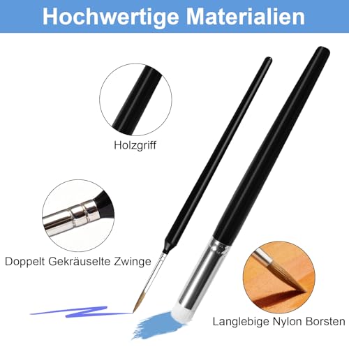17 Pièces Pinceaux Peinture, 11 Peinture Acrylique Ronds en Nylon et 6 Pinceaux Secs, Professionnel Artiste Pinceau Set, Pinceaux Fins pour Huile Gouache Aquarelle Acrylique – vue 3