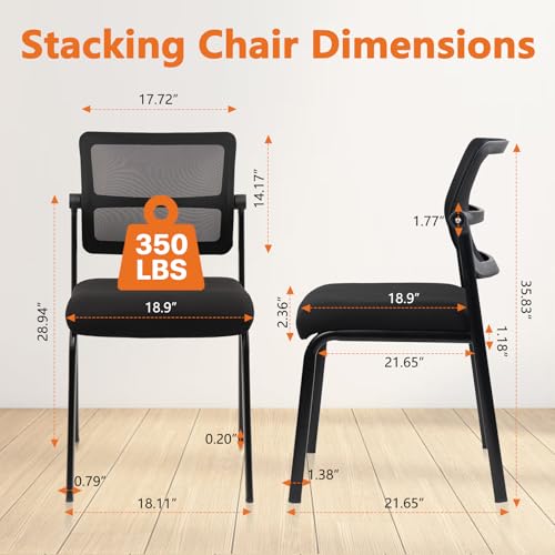 Image of CLATINA Stacking Armless Office Chair with Adjustable Backrest, Stackable Mesh Guest Reception Desk Chairs with Ergonomic Lumbar Support for Conference Waiting Room Lobby Side School, Black, 8 Pack