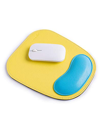 人間工学 マウスパッドリストレスト 一体型 手首クッション 疲労低減 マウスパッド (Yellow/Cyan)