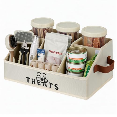 Hbazzor Dog Treat Container with 50oz Treat Jars Dogs Stuff Storage Organizer Airtight Pet Food Treat Holder for Countertop Beige