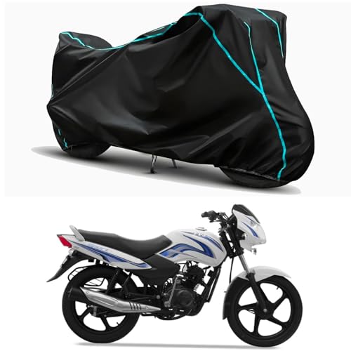 Image of Waterproof Bike Body Cover Compatible for | TVS Sport Kick Start | Taffeta Fabric, Sky Piping Design, Bottom Elastic Fit | Dustproof, Sun UV & Rain Protection for All Weather.