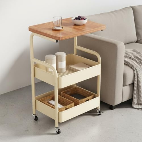 Yqqhrbm Rolling Storage Cart Three Tier Utility Shelf Organizer with Sturdy Iron Structure and Mesh Baskets Wheels with Brakes Suitable for Apartment Dorm Home Office Studio, White - Image 7