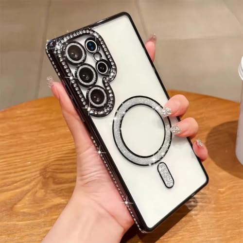 Image of for Samsung S26 Ultra 5G Glitter Case,Luxury Bling Rhinestone Diamond Plated Bumper Case,MagSafe, Sparkle Camera Lens Protection Clear Back Cover for Samsung S26 Ultra 5G (Black)