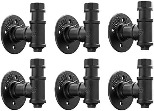 Elibbren 6 Pack Rustic Style Industrial Iron Pipe Coat Towel Holder Wall Hook for Hanging, Wall Mounted Vintage Robe Clothes Hanger Heavy Duty Farmhouse,Mounting Hardware Included Black