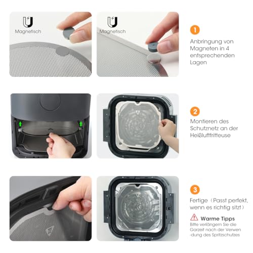 AIEVE Protección contra salpicaduras de acero inoxidable, malla fina, protección contra salpicaduras de grasa, compatible con freidora de aire caliente COSORI XXL de 4,7 L, freidora sin aceite, - imagen 5