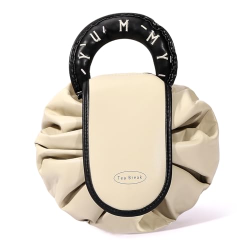 Deciniee Bolsa de Maquillaje con Cordón: Gran Capacidad Neceser de Maquillaje - Portátil Impermeable Bolsa Aseo Mujer con Diseño de Cordón - Albaricoque