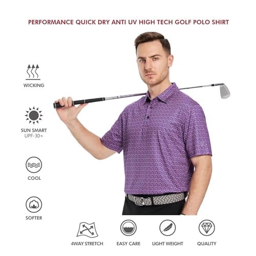 Image of Golf Shirts for Men Dry Fit Short Sleeve Print Performance Moisture Wicking Polo Shirt