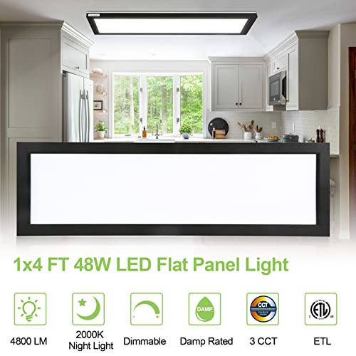 1X4 Ft 3Cct Led Flat Panel Flush Mount Light With Night Light, Orb, 4800Lm, 48W, 3000/4000/5000K Selectable, Dimmable Ultra Slim Edge-Lit Built-In Driver Surface Mount Ceiling Light For Kitchen 2 Pack #TOP3