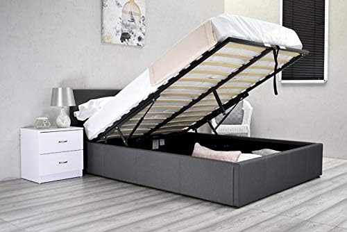 Tranquil Beds 4ft Small Double size Grey Fabric Ottoman storage bed frame.