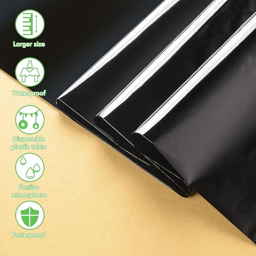 Image of Melsan Black Plastic Table Cloths for Rectangle Tables, 3 Pack Plastic Table Cover Disposable for Halloween Party Decorations, Graduation, Halloween, Birthday Party Decorations, 54x108 in (3, Black)