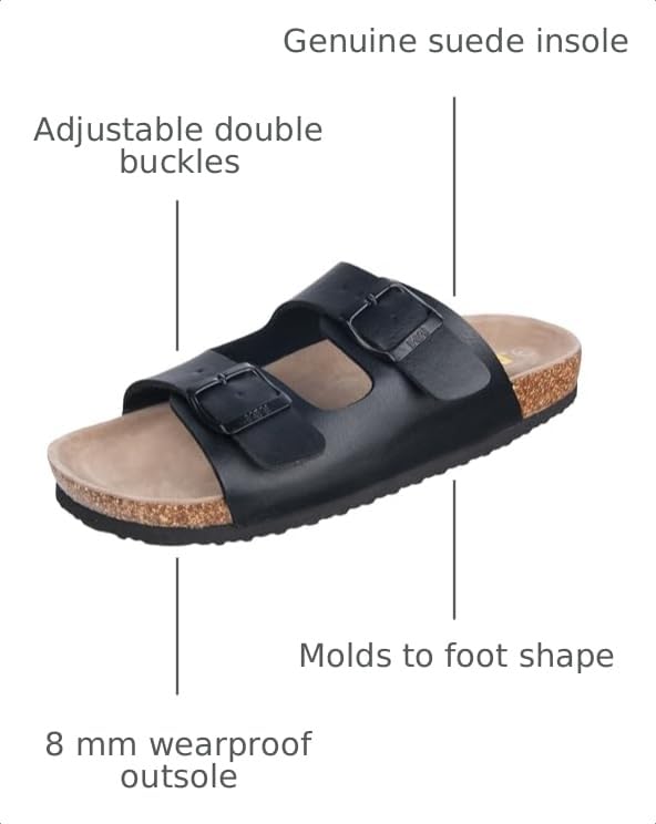 Image of WTW Men's Cork Footbed Sandals Slip on Beach Slide Slipper Shoes with Adjustable Metal Buckle Strap for Men Causal Style