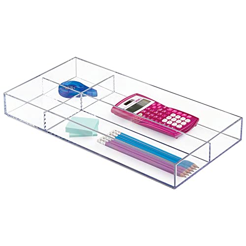 Mdesign Plastic Stackable Office Divided Storage Drawer Organizer Tray For Cabinet, Desk, Shelf, Or Closet Organization - Holds Note Pads, Pens, Tape, Staples, Scissors, Lumiere Collection - Clear #TOP4