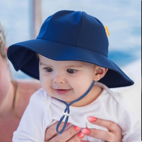 Image of HONGTEYA Baby Sun Hat Toddler Girl Beach Hat Sun Protection Adjustable Outdoor Summer Wide Brim Bucket Hat for Infant Kids