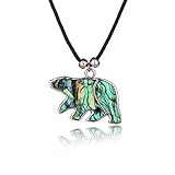 Barch Blue Abalone Paua Shell Polar Bear Pendant Necklace Silver with Wax Cord/Stainless Steel Chain