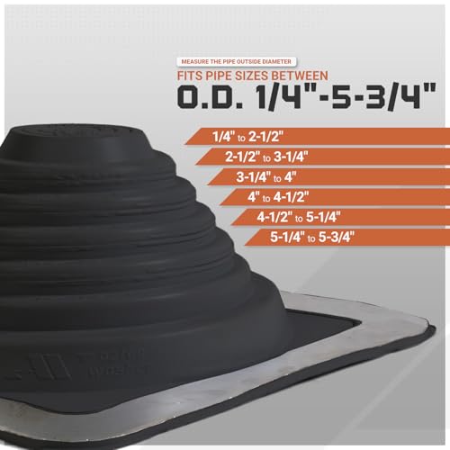 Image of Fasteners Plus #3 Square EPDM Metal Roof Pipe Flashing Boot | with Complete Install Kit (Fits 1 /4 inch - 5-3 /4 inch Pipe OD), Black