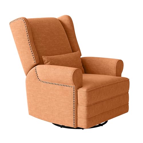 Image of May in Color 34" Wide Upholstered Manual Swivel Rocking Recliner, Orange