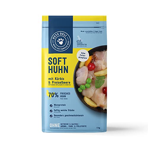 Pets Deli Soft Trockenfutter für Hunde mit Huhn, Kürbis & Preiselbeere ohne Zucker und Gluten 2kg