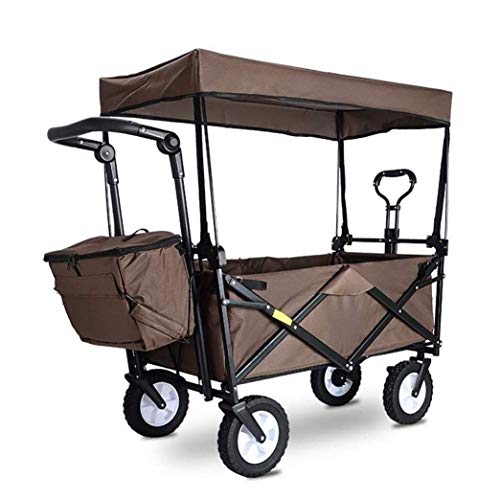 Carrito de jardín resistente, carro plegable con toldo para actividades al aire libre, carrito de compras portátil duradero para acampar y pescar
