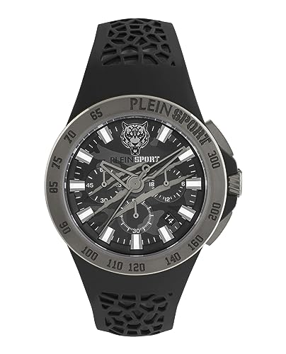 Montre chronographe Plein Sport Thunderstorm noire en silicone pour homme