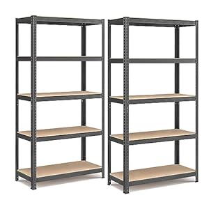 SONGMICS Schwerlastregal, 2er Set, Kellerregal, Lagerregal, 40 x 90 x 180 cm, Regal mit Stahlgestell, jeweils bis 875 kg belastbar, 5 verstellbare Ablagen, grau GLR040G02