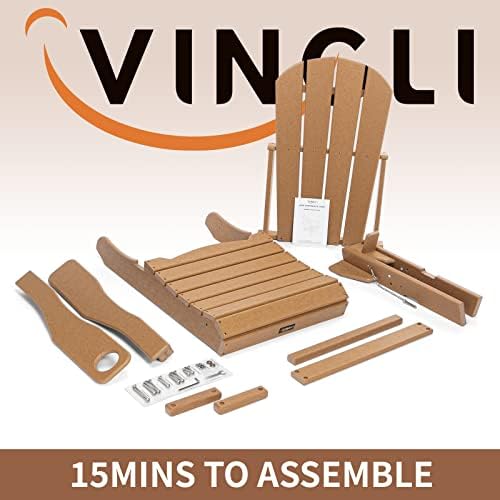 VINGLI Folding HDPE Adirondack Chair with Cup Holder 100% Recyclable Plastic Material Patio Lounger Armchair Lawn Chairs Furniture Deck, Balcony, Garden, Campfire Chairs (Teak)