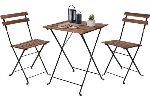 idooka Bistro Garden Table and Chairs - Metal Black Frame Acacia Wood Garden Furniture Sets Outdoor...