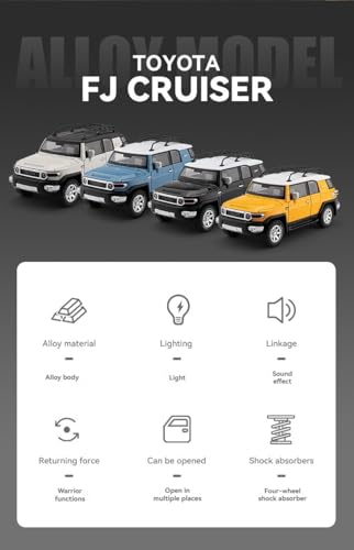 Image of Toyota FJ Cruiser 1:24 Diecast Metal SUV - Pull-Back Action, Sound & Light, Openable Doors - Realistic Collectible Toy Car for Kids, Adults & Car Enthusiasts【Color as per Stock】
