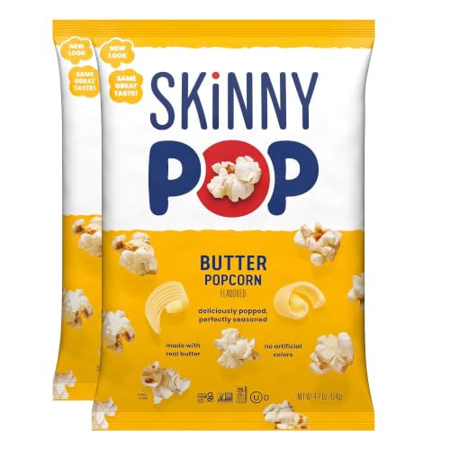 SkinnyPop Butter Popped Popcorn, 4.4oz Grocery Sized Bag (Pack of 2)