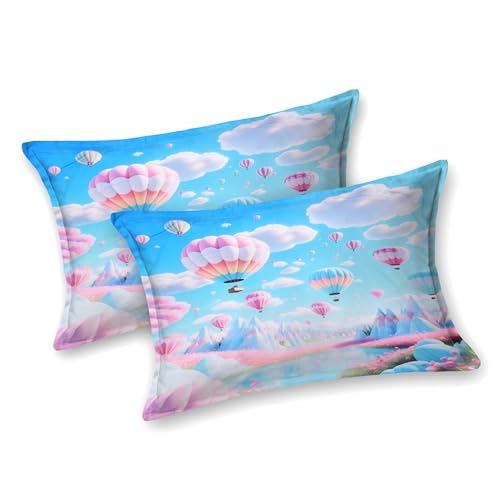 Image of Dream Weaverz 7D Bedsheet for Double Bed King Size with 2 Pillow Covers | Digital Printed & Fitted Elastic for Kids | Soft Glaze Cotton Feel | Fits Upto 12 Inch Mattress (Air Ballon)