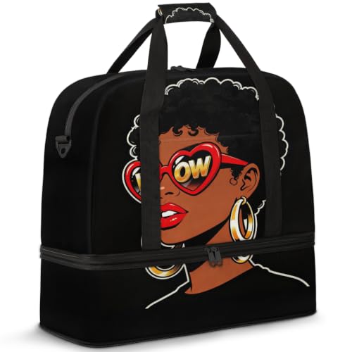 African American Women Foldable Travel Duffel Bag, Expandable Sports Gym Bag with Shoes Compartment Weekender Overnight Totes Bags for Women Men