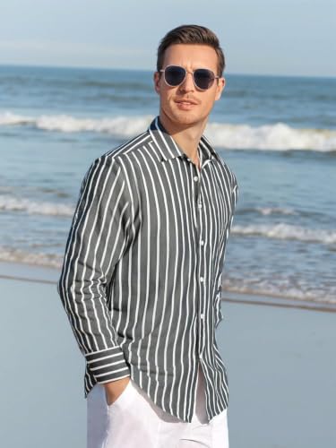 Image of Zombom Men's Regular Fit Vertical Striped Casual Shirt | Full Sleeve Cotton Blend Shirt for Men | Slim Fit Stylish Party