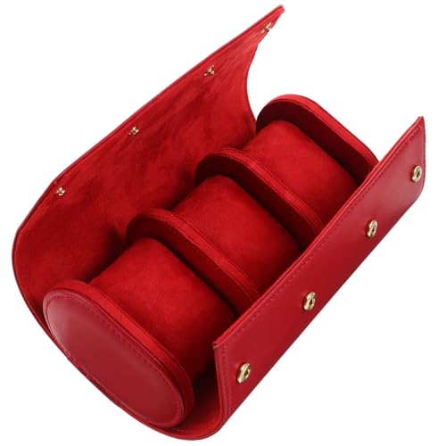 ibasenice Estuche Enrollable Para Relojes De Cuero Rojo, Organizador Portátil Resistente Compartimentos Para 3 Relojes, Adecuado Para Viajes y Almacenamiento Seguro