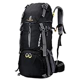Litthing Mochila de Montaña para Hombre y Mujer 60 litros Gran Capacidad Deportiva Duradera Impermeable Multifuncional Antifricción para Excurción Acampada Aire Libre Unisexo(Negro)
