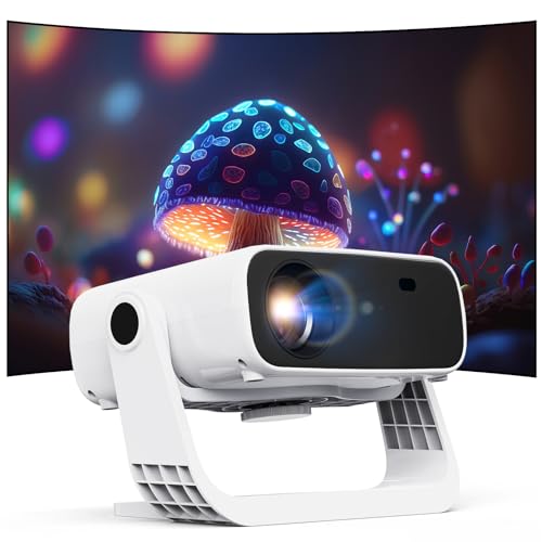 Smart Beamer mit integrierten Apps, Android 11 System, 1080P mit 4K Unterstützung, Trapezkorrektur, WiFi 6 ＆ BT 5.2, 20000 Lumens, um 120° drehbarer Heimkino Beamer, kompatibel mit iOS/Android/PS5