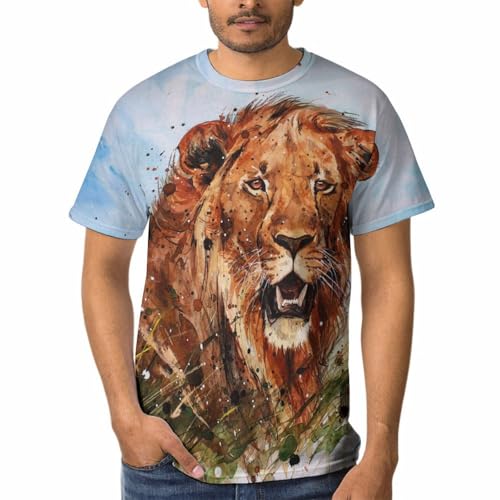 T-shirt lion homme col rond chemise tee shirt manches courtes