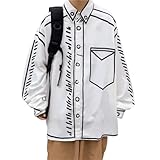 Men 2D Cartoon Streetwear Harajuku Polo Shirt Long Sleeve Graffiti Funny Sweatshirt Innovative Alt Preppy Outerware (White,2XL,XX-Large,XX-Large)