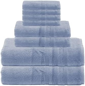Mosobam 700 GSM Luxury Bamboo 8pc Large Oversized Bathroom Set, Allure Blue, 2 Bath Towels 30X58 2 Hand Towels 16X30 4 Face Washcloths (Wash Cloth) 13X13, Turkish Towel Sets, Quick Dry