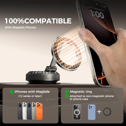 Image of Metal Magnetic Car Phone Holder, 360 Adjustable Magsafe Car Phone Mount, Vacuum Suction Cup Phone Holders for Your Car for iPhone 17-12 Pro Max Air Plus & Android (Carbon Fiber)