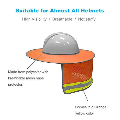 Image of XIAKE Hard Hat Sun Shield Full Brim Mesh Sunshade High Visibility, Neon Orange, 2 Pack